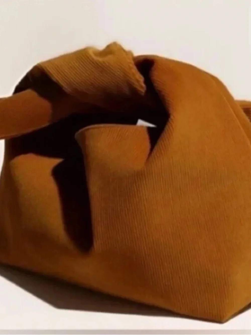 Knot Detail Corduroy Clutch in Camel